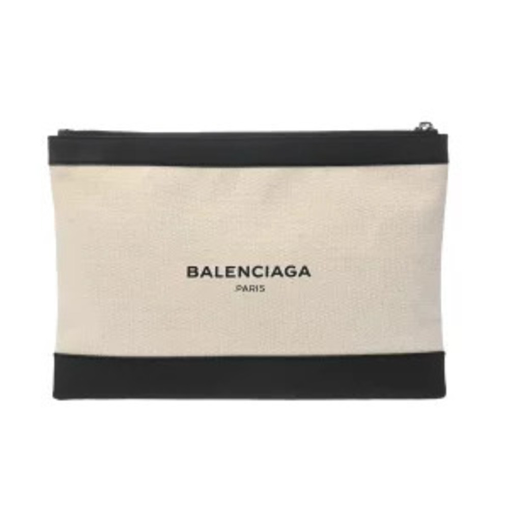 Balenciaga Navy Blue Clip White Black Canvas Leather Clutch Bag - Picture 1 of 9